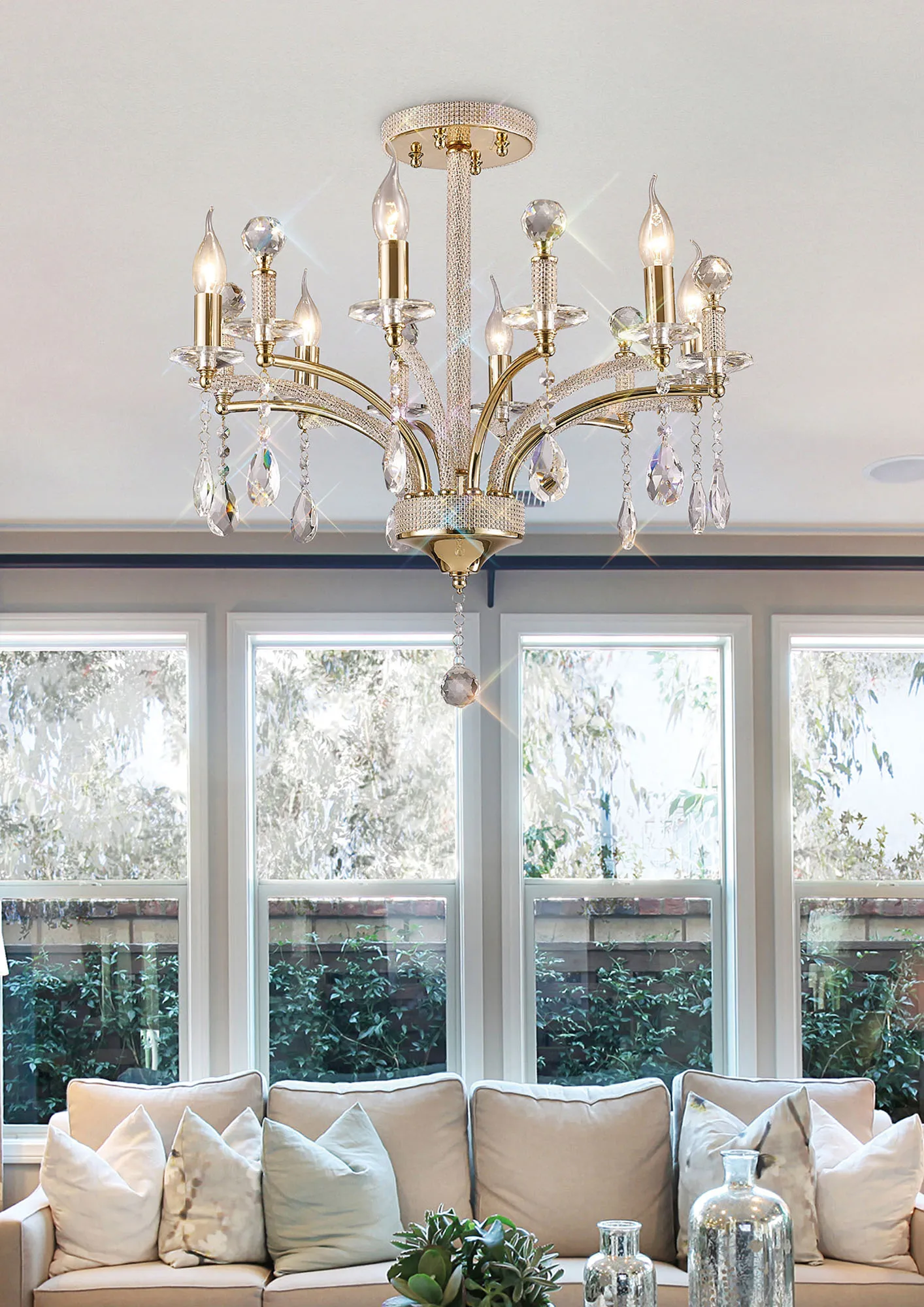 Fiore Crystal Ceiling Lights Diyas Multi Arm Crystal Fittings